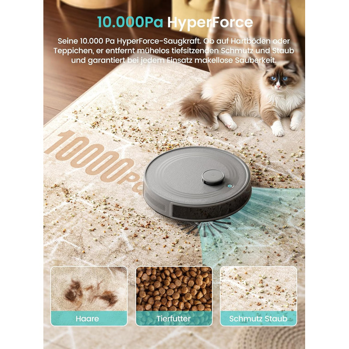 Робот-пилосос LEFANT M1: Мапірування, вологе прибирання, No-Go зони, 5500Pa, керування через додаток/Alexa, білий