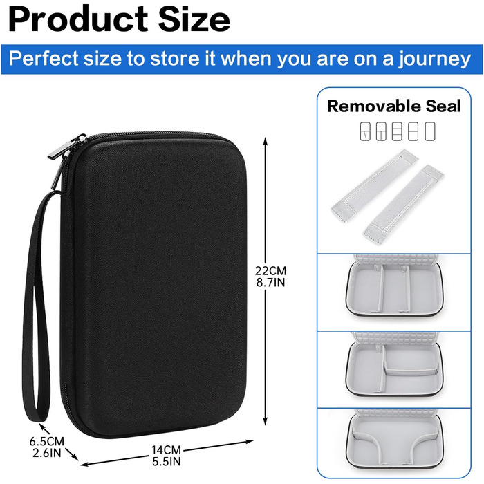 Органайзер для кабелів Teskyer, чорний, жорсткий кейс, водонепроникний, 14 x 22 x 6,5 см