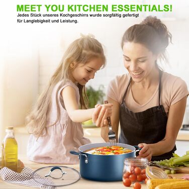 NutriChef 14-Piece Induction Cookware Set & Frypan Set, PFOA/PFOS-Free, Non-Stick Coated, Cookware Set, Pots & Pan Sets, Aluminum with Stainless Steel Edges – Cookware Set for all Blue Heat Stoves