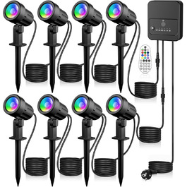 RGB-гірлянди для саду MEIKEE: 8 шт., вологостійкі, з пультом, 10 кольорів, 30 режимів, таймер, для саду, тераси, фасаду