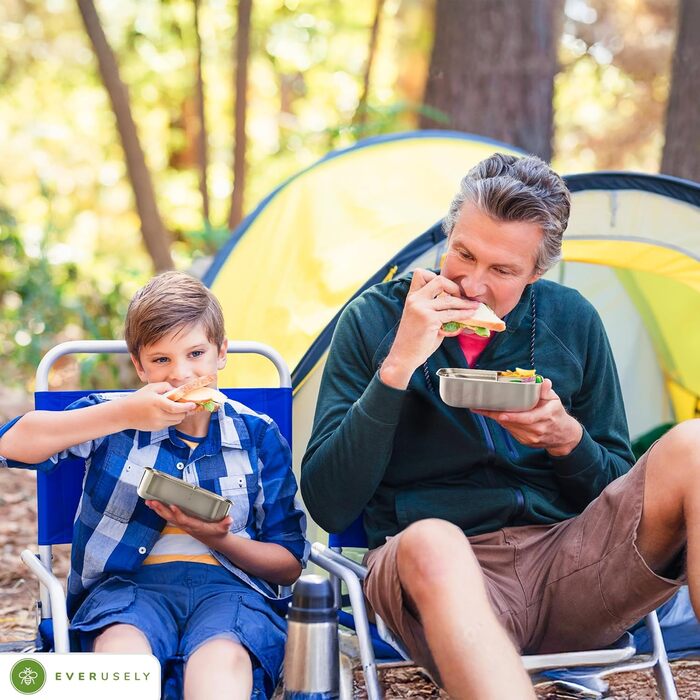 Everusely Ланчбокс Bento Box Лавандовий - 0,8 л, нержавіюча сталь, з контейнером для спецій, 3 відділення