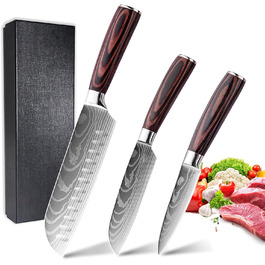 Набір кухонних ножів 5 шт. з нержавіючої сталі, преміум якість, ергономічні дерев'яні ручки, гострі ножі для професійних кухарів, універсальний ніж, подарункова коробка