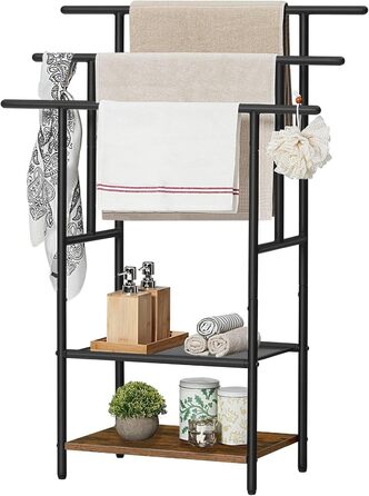 HOOBRO Стійка для рушників з 3 перекладинами, 2 полиці, для ванної кімнати, коричнево-чорна