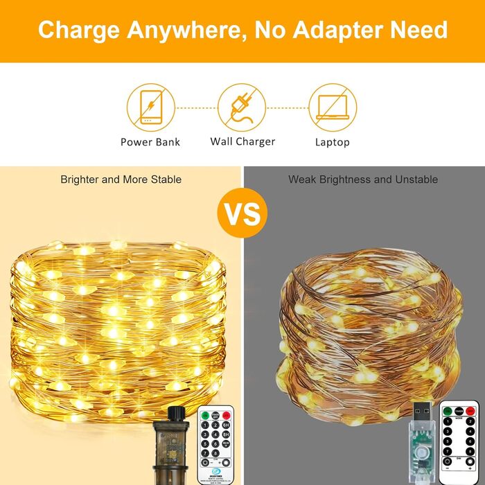 LED гірлянда світлодіодна 23м, 200 LED, струмова, водонепроникна, таймер, 8 режимів, для декору приміщень та вулиці, на Різдво, Великдень, вечірку, Кімнатна гірлянда, Кількість: 1 шт, Колір: Холодне біле світло