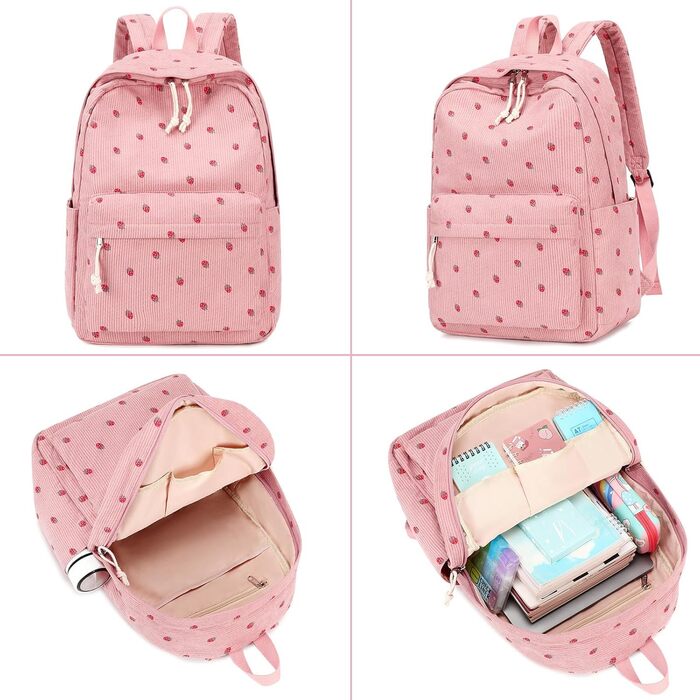 Шкільний рюкзак LOIDOU для дівчаток та хлопчиків-підлітків. Легкий, водонепроникний, з дизайном у вигляді сітки. Колір: коричнево-білий (клубнично-рожевий)