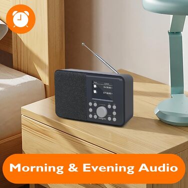 Портативне цифрове радіо MD3 DAB/DAB+/FM з Bluetooth, динаміком та навушниками, 40 станцій, будильник, годинник, таймер, кольоровий дисплей, батарея та мережа (темно-сірий)