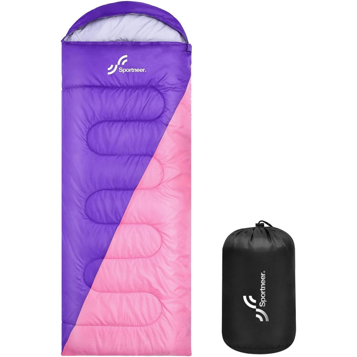 Сплячий мішок Outdoor Sportneer для кемпінгу: 3-4 сезонний літній спальний мішок, зимовий спальний мішок, компактний, портативний, ультралегкий для дорослих, фіолетовий+рожевий, 220x75 см