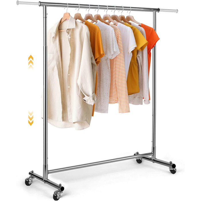 VOWNER Clothes Rack, Clothes Rail, Coat Rack, Rolling Garment Rack, Adjustable Height and Extendable, Adjustable Clothes Rod, (90-132) x 40 x (113-170) cm, Chrome-plated Metal