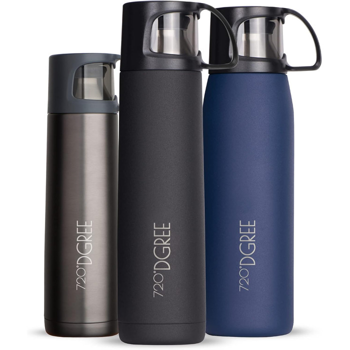 720°DGREE Thermoskanne with Cup 1l “Follow” - 3 Sizes, 12h Hot, 24h Cold, Leak-Proof, BPA-Free - Stainless Steel Thermos Flask, Insulated Bottle for Coffee, Tea at Work, School, To Go