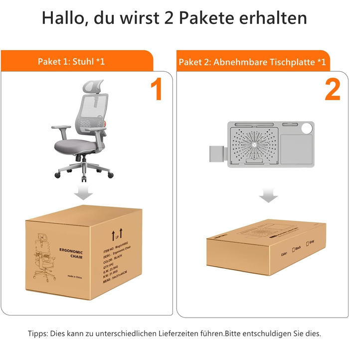 Офісне крісло Newtral MAGICH 003: ергономічне, з підлокітниками та підголівником, до 150 кг, сірого кольору + знімна стільниця