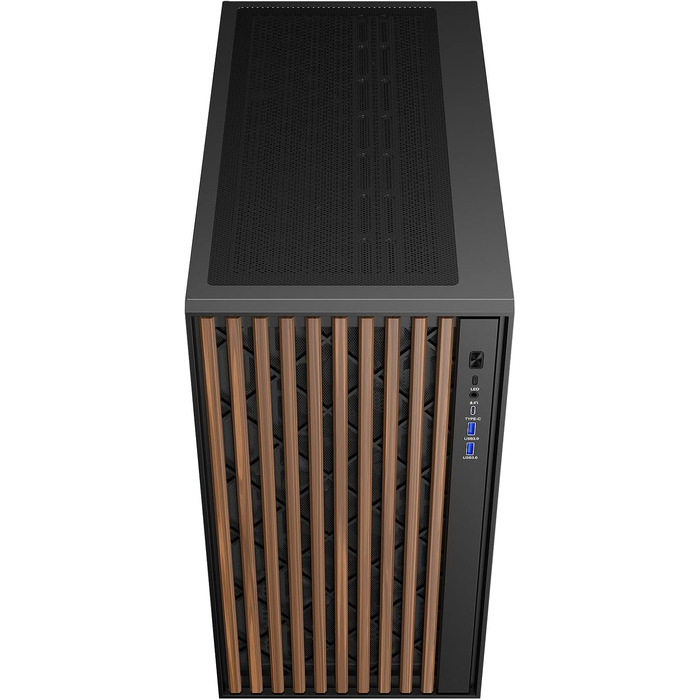 Ігровий корпус Itek Woody Gaming Tower ATX, 3x14см вентилятори, USB 3.0, Type-C, дерев'яна передня панель, загартоване скло, чорний