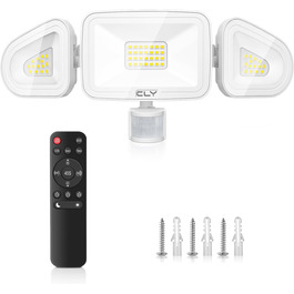 CLY LED прожектор 42 Вт з датчиком руху та пультом, 3600 Лм, 6500K, триголовий, вуличний, IP66, для гаража і тераси
