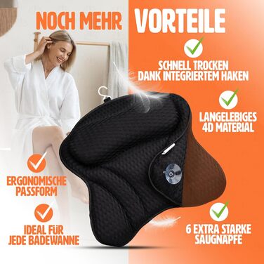 Bath Pillow – [TESTED QUALITY] - includes 6 extra strong suction cups – bath cushion with ergonomic fit for neck and back – high-quality neck pillow – [INCLUDES extra carrying bag]