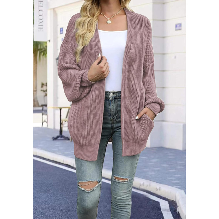 Жіночий в'язаний кардиган оверсайз з відкритим передом, теплий, великий в'язаний, рожевий (S)