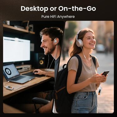 HIFI WALKER D20 DAC512: Портативний підсилювач/ЦАП для навушників – USB ЦАП Hi-Res аудіо з 4.4 мм балансним та 3.5 мм виходом, ES9038Q2M + CT7601PR, підтримка PCM 768 кГц/DSD512, алюміній, OLED дисплей, сріблястий