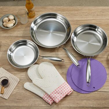 Набір сковорідок SanheKit з нержавіючої сталі, 3 шт. (8, 10, 12 дюймів), професійний, індукційний, для плити та духовки