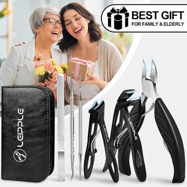 Професійний нігтеріз для нігтів на ногах - нігтеріз для пальців ніг, великий для людей похилого віку, товсті нігті з широким отвором, гострий інструмент для обрізання нігтів, набір для догляду за нігтями з довгим руків'ям та скошеним вигином леза для чоловіків та жінок, чорний