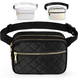 Жіноча бананка Jueachy, сумка через плече, поясна сумка, водонепроникна, чорна, ромбовий візерунок, 4 кишені на блискавці, для активного відпочинку, подорожей, фестивалів