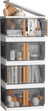 NETEL Storage Box with Lid Large, Stackable Storage Boxes 72L 4 Pack, Plastic Storage Boxes, Transparent Stackable Boxes with Lid, Foldable Storage Box with Door and Wheels