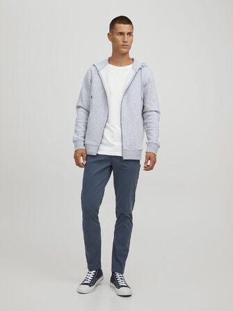 Чоловіча толстовка-худі на блискавці JACK & JONES однотонна, світло-сіра (Light Grey Melange), розмір S