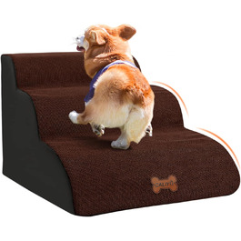 Сходинки для собак Caliyo 3 ступені, для маленьких собак та котів, 40 см, знімний чохол, антиковзаюча поверхня, для ліжка, дивану, авто (60×40×40см), коричневі