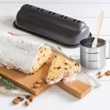 Zenker Back-Set Christstollen, Stollen shape with non-stick coating, stainless steel flour and powdered sugar sieve & baking brush with Teflon bristles, quantity: 1 x 3-piece set