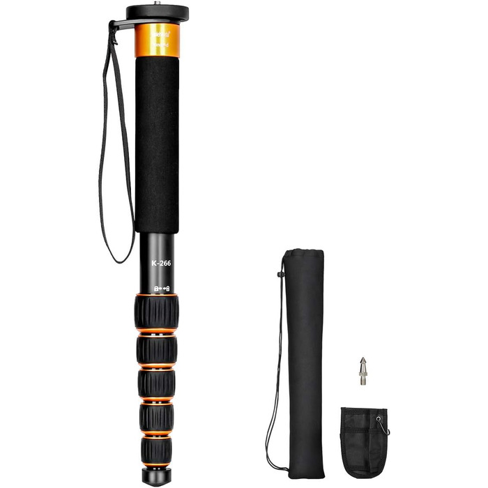 Штатив Koolehaoda MP286C з вуглецевого волокна, 6-секційний, портативний, максимальне навантаження 10 кг (Оранжевий)