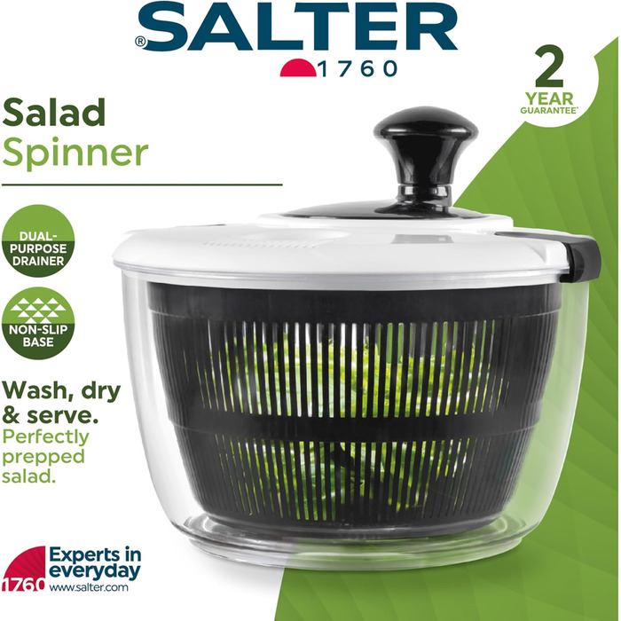 Салатниця-центрифуга Salter 3.5L – миття, сушіння та подача, чорна