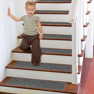Килимок на сходи ToStair, 20x76 см (15 шт.) - антиковзка підкладка для сходів, захист для дерев'яних ступенів, килимки на сходи для дому (сірий)