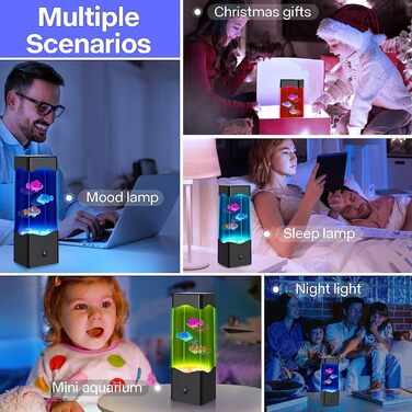 SENCU Aquarium Lamp, Lava Lamp Kids Room Reading Lamp Water Column with Fish USB Powered/Battery Operated Mood Light Fantasy, Night Light Living Room Decor Bedroom (Black)