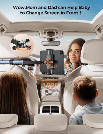 Тримач для планшету TRYONE в авто: кріплення на підголівник, 46 см, 3-в-1, для дітей, сумісний з iPad, Samsung Tab, Switch, телефонами (4.7-13 дюймів)