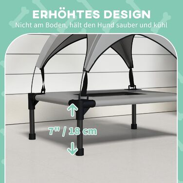 Лежанка для собак PawHut з балдахіном, сірого кольору, 61 x 46 x 63 см. Підходить для міні та маленьких собак. Атмосферостійка, з дихаючим матеріалом.