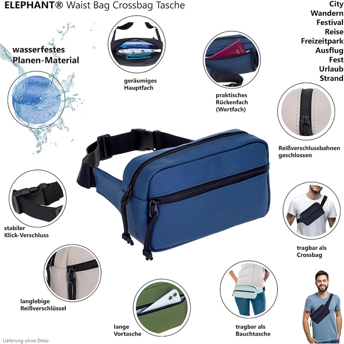 Сумка на пояс, бананка Wimmerl Elephant 12827, водонепроникна, унісекс, для чоловіків та жінок, з брелоком (синій)