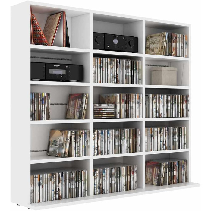 vidaXL Стелаж для CD/DVD/Blu-ray, 15 відділень, медіашафа, книжкова полиця, білий, 100x23x89,5 см, ДСП