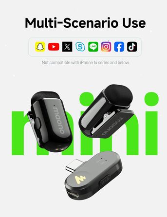 Мікрофон MAONO Wave T1 Mini USB-C: Бездротовий мікрофон для iPhone, Android, YouTube, Vlog (30 годин роботи)