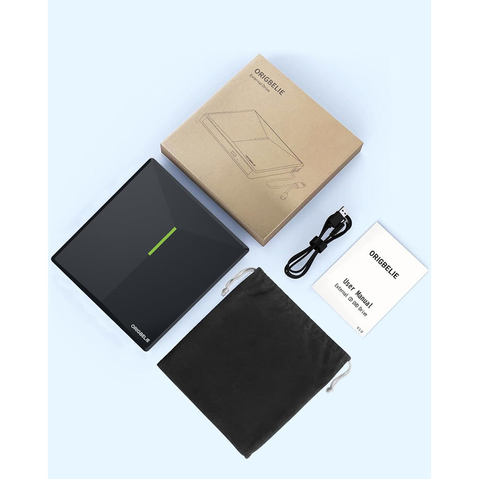 Зовнішній DVD/CD привід ORIGBELIE з 4 USB-портами та 2 слотами для TF/SD карт, USB 3.0, портативний для ноутбука, MacBook, PC (Windows, Linux, Mac OS)