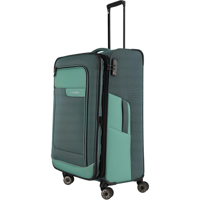 Travelite 4-Wheel Luggage Size L Softshell made from recycled material, Luggage Series VIIA: Trolley with expandable gusset + edge protection, 77 cm, 91-103 liters