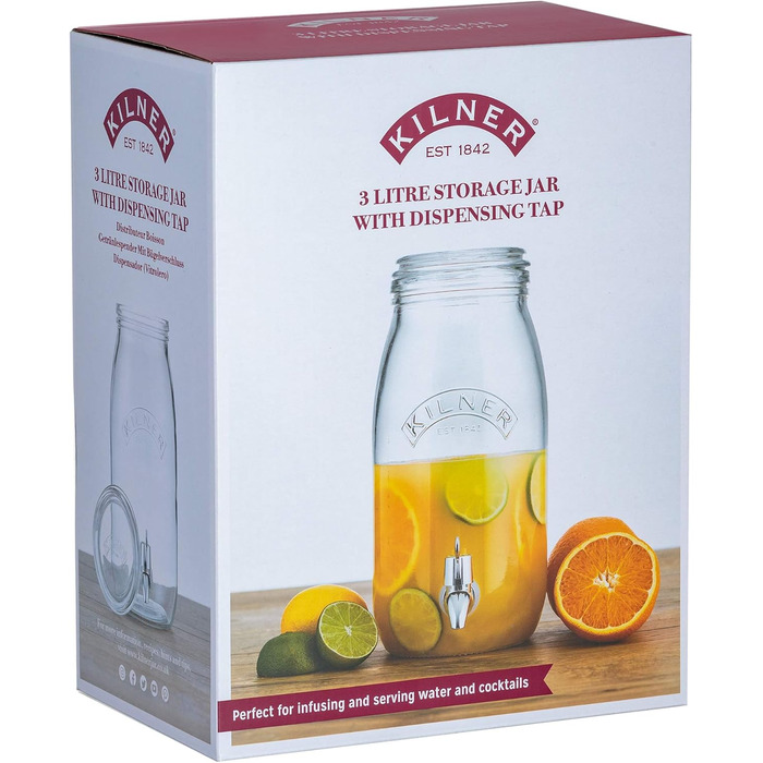 Диспенсер для напоїв KILNER 3 л із краном, скляний, герметичний, для вечірок і щоденного використання