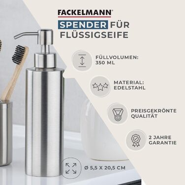 Fackelmann Soap Dispenser & Toothbrush Holder Tecno, liquid soap dispenser made of high-quality stainless steel, holder for 4 toothbrushes, high-quality toothbrush holder (color: matte silver), quantity: 1 x set of 2 (dispenser silver)
