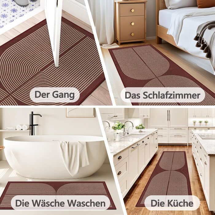 Килимок для підлоги/коридору 80x200 см з джуту, антиковзаючий, для кухні, спальні, балкону (червоний)