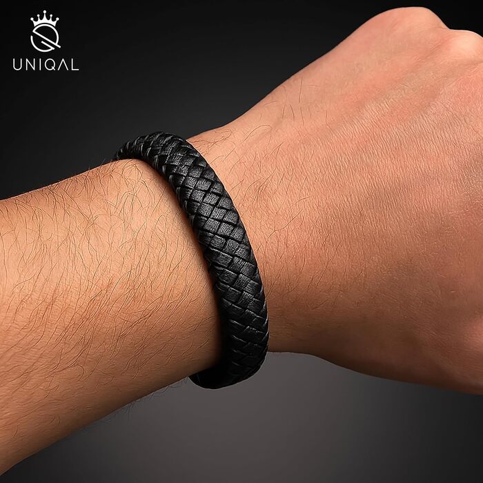 Браслет чоловічий шкіряний UNIQAL 'FEATHER' з нержавіючої сталі, 23 см (Чорний)