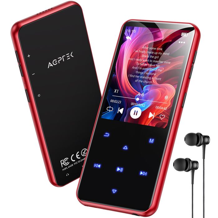 MP3 плеєр AGPTEK 64GB Bluetooth 5.3 з екраном 2.4