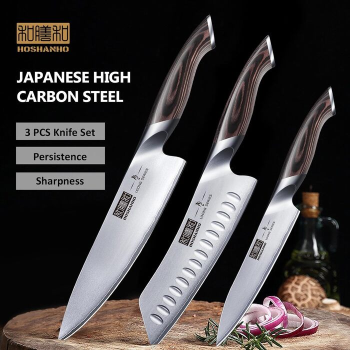 HOSHANHO 8-Piece Knife Set with Wooden Block - Professional Stainless Steel Kitchen Knife Set for Cooking