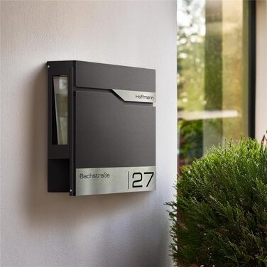 Поштовий ящик Metzler® з газетницею та табличкою з нержавіючої сталі V2A, стійкий до іржі, сучасний дизайн, 10 років гарантії на запчастини, опції монтажу та аксесуари, колір Eisenglimmer Db 703