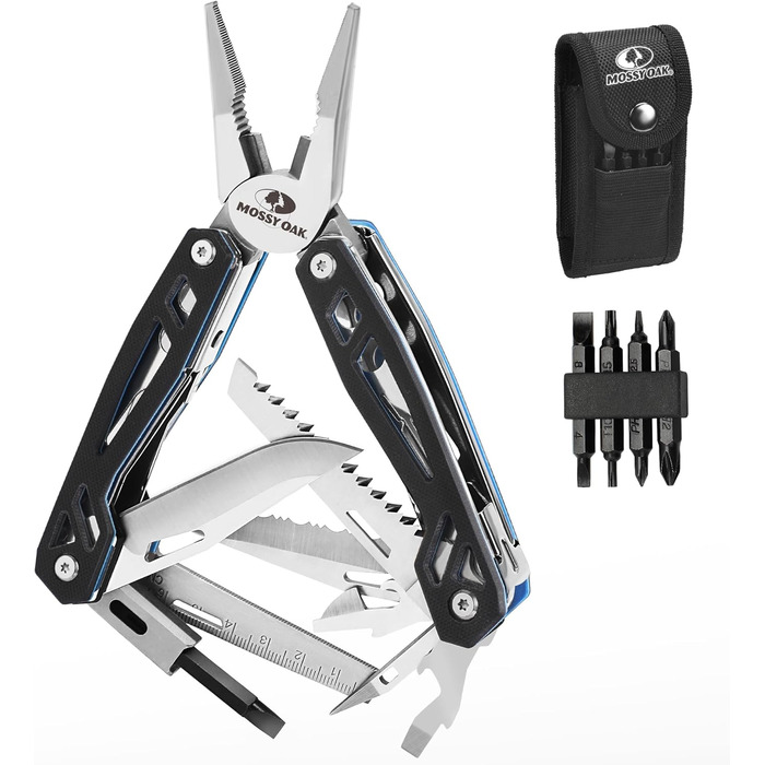 Mossy Oak 21-in-1 Multi-Tool - Folding Knife & Pliers - Camping, Hiking, Repair - with G10 Handle & Carrying Pouch