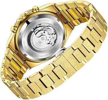 Чоловічий наручний годинник OLEVS G9805 аналоговий, сталевий ремінець, золотий колір, водонепроникний, з календарем та підсвіткою