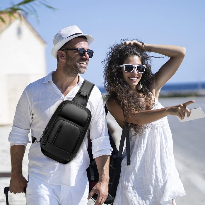 Чоловіча сумка-слінг Crossbody через плече, водонепроникна нагрудна сумка з USB-портом для подорожей, роботи та спорту, чорна