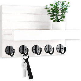 Lwenki Wall Key Holder, Decorative Key and Mail Holder with Shelf has large key hooks for bags, coats – Paulownia Wood Key Hanger with mounting accessories (9.7