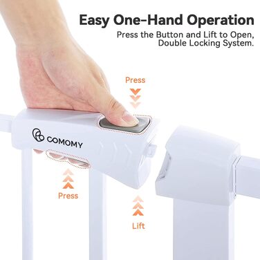 Захист для дверей COMOMY з люком для котів, 75-103см. Захист для собак та котів без свердління, автозакривання, розширюваний. Білий