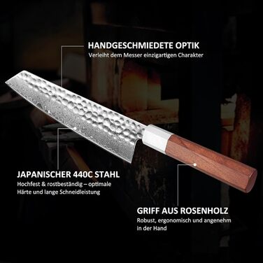 Кухонний ніж YOTSUBA Hackmesser 18 см, кухонний тесак, професійний ніж для м'яса та овочів, з ергономічною ручкою Pakkawood